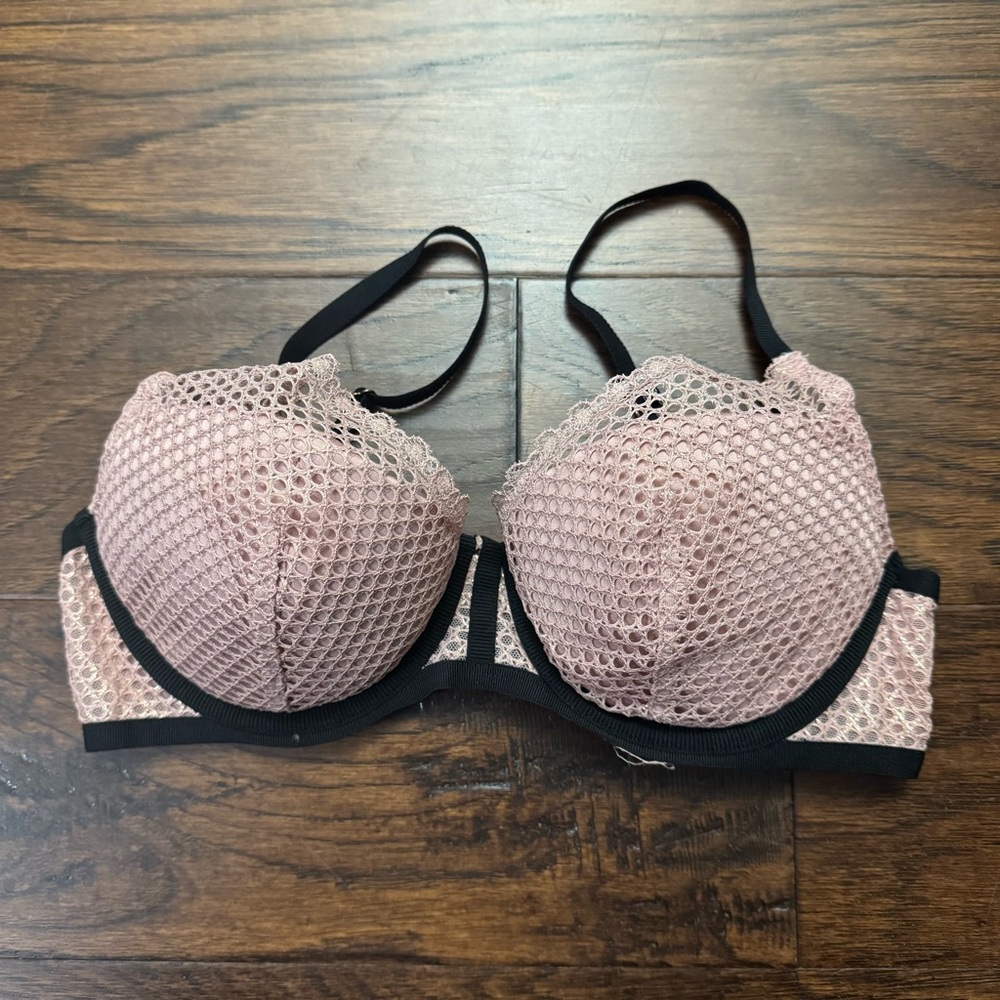 Victoria’s Secret Underwire padded fishnet push up plunge bra - 32D